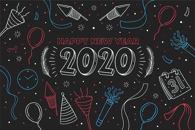 Vecteur gratuit nouvel an 2020 fond dans le style de contour