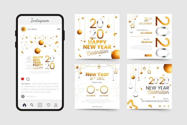 Vecteur gratuit nouvel an 2020 partie instagram post collection
