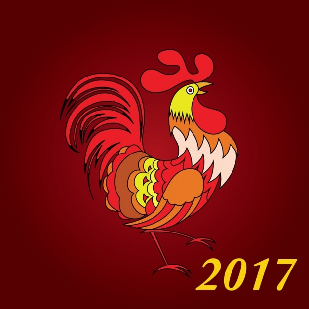 Vecteur gratuit nouvel an chinois 2017 de fond avec le coq