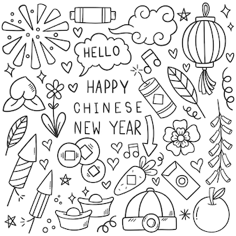 Nouvel an chinois avec style doodle icône