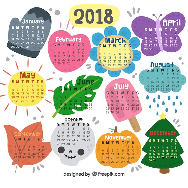 Vecteur gratuit nouvel an décoratif calendrier 2018