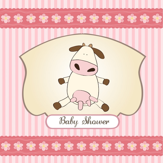 Nouvelle Carte D Annonce De Bebe Fille Avec Vache Vecteur Premium