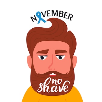 Novembre. mois de sensibilisation au cancer de la prostate. homme barbu avec une moustache avec l'inscription dessinée à la main sur la barbe pas de rasage