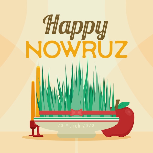 Vecteur gratuit nowruz heureux avec de l'herbe