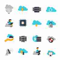 Vecteur gratuit le nuage informatique plat icons set