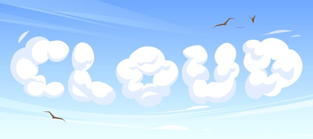 Vecteur gratuit nuage de mot dessin animé dans le ciel bleu ou le ciel