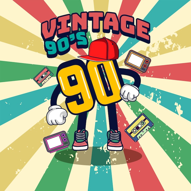 Vecteur gratuit numéro caractère vintage des années 90 illustration
