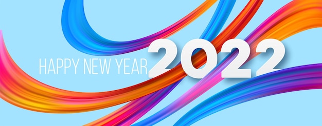 Numéro d'en-tête de calendrier 2022 sur fond de coups de pinceau de couleur abstraite colorée. joyeux fond coloré du nouvel an 2022. illustration vectorielle eps10