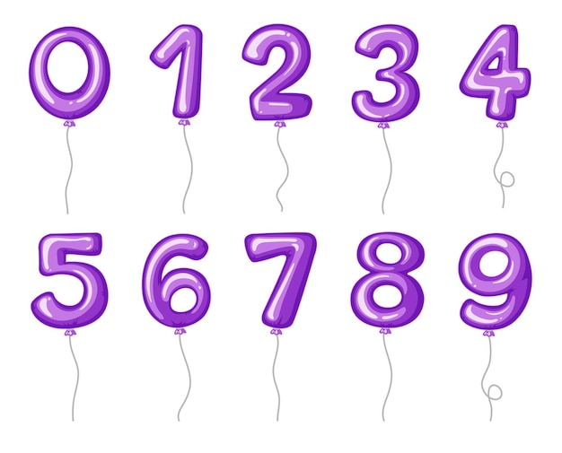 Vecteur gratuit numéros de ballon de zéro à neuf en violet