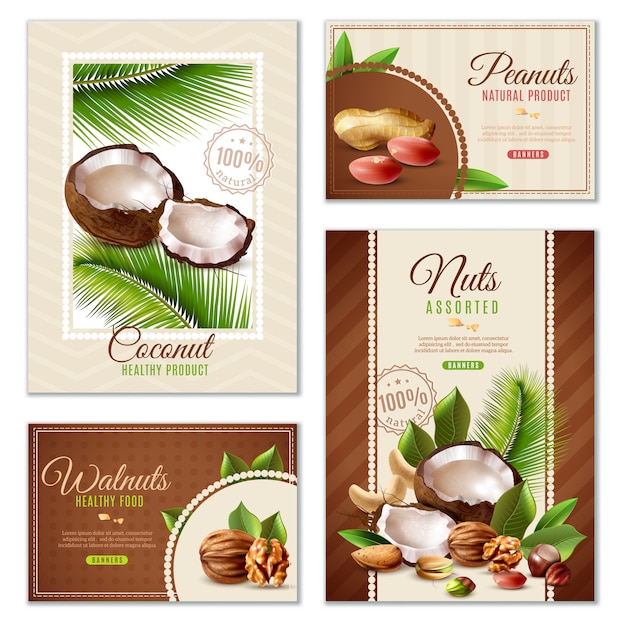 Vecteur gratuit nuts poster banner set