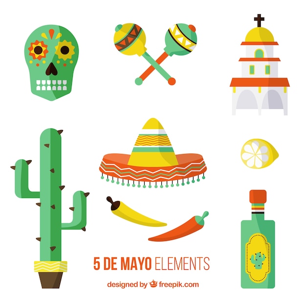 Vecteur gratuit objets plats mexicains traditionnels