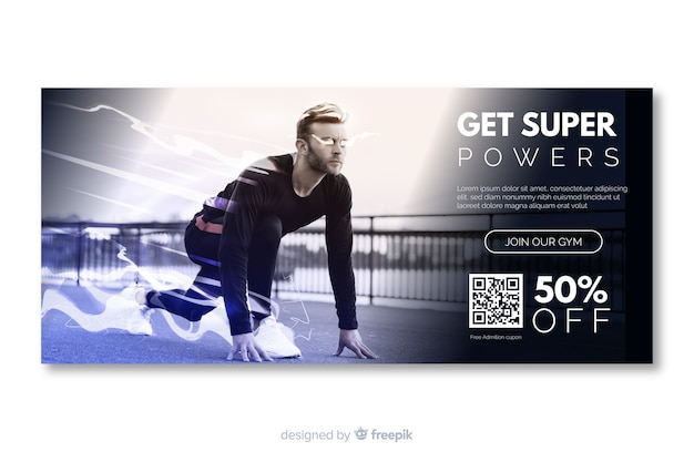 Vecteur gratuit obtenez une bannière de sport super avec image