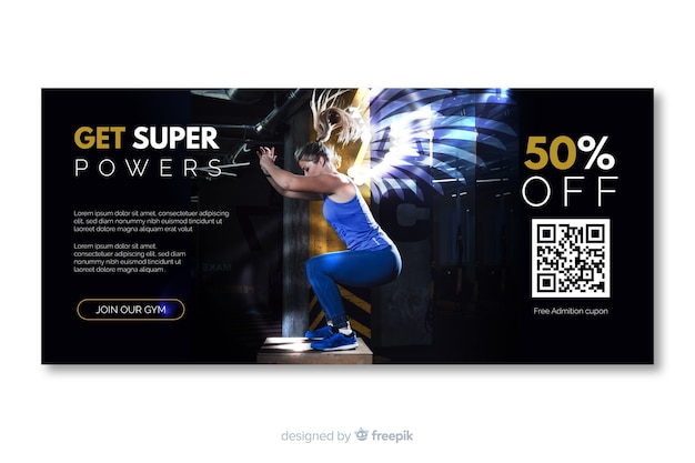 Vecteur gratuit obtenez une bannière de sport super avec photo