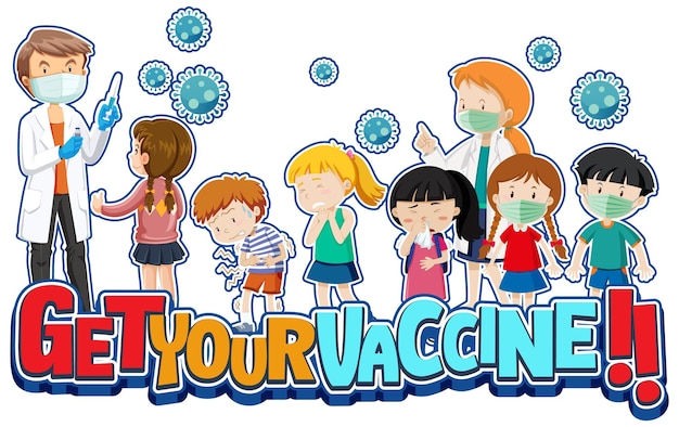 Obtenez la police your vaccine avec de nombreux enfants faisant la queue pour se faire vacciner contre le covid-19