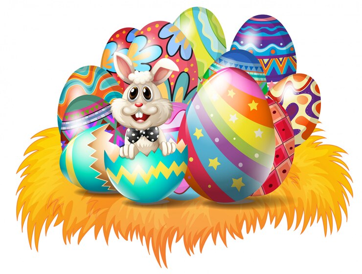 Vecteur gratuit oeufs de pâques avec un lapin de pâques
