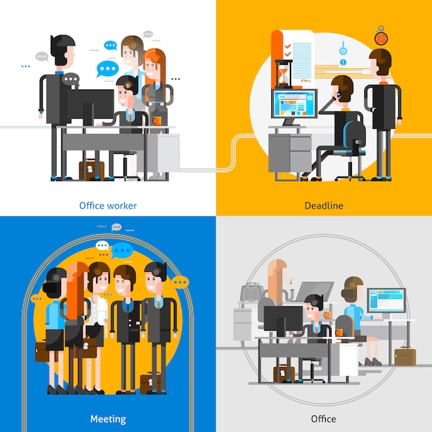 Vecteur gratuit office people 2x2 design concept