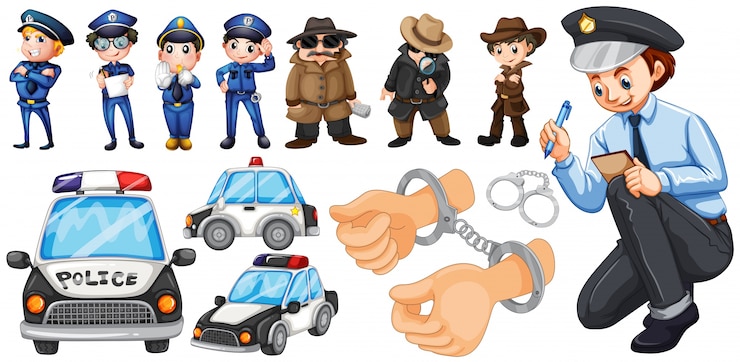 Vecteur gratuit les officiers de police et l'illustration de la voiture de police