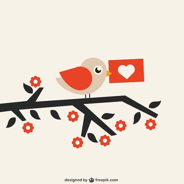 Vecteur gratuit oiseau avec lettre d'amour