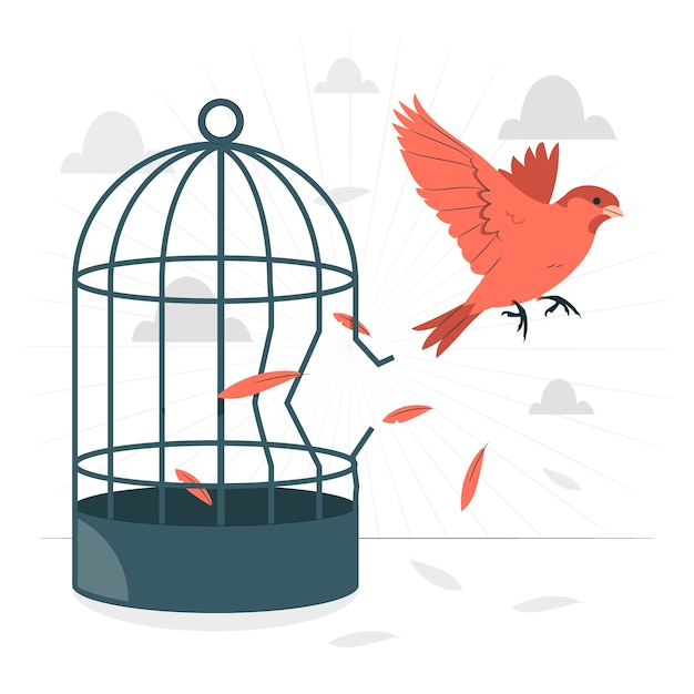 Vecteur gratuit oiseau sortant de l'illustration du concept de cage