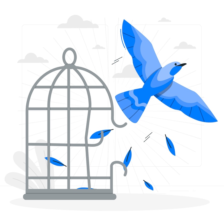 Vecteur gratuit oiseau sortant de l'illustration du concept de cage