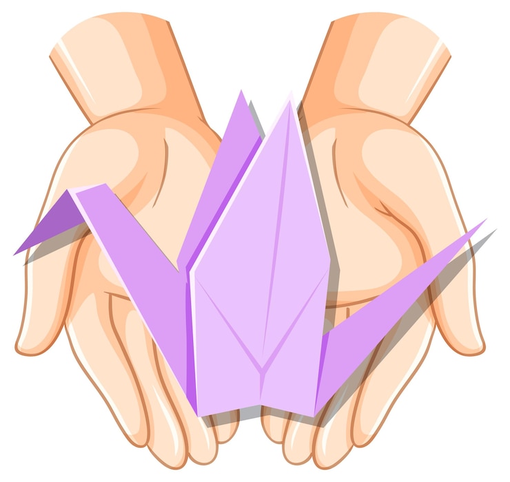 Vecteur gratuit oiseau volant en origami sur des mains humaines
