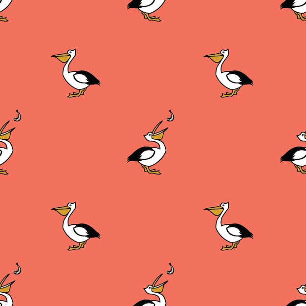 Vecteur gratuit oiseaux collection pelican seamless pattern fond rose