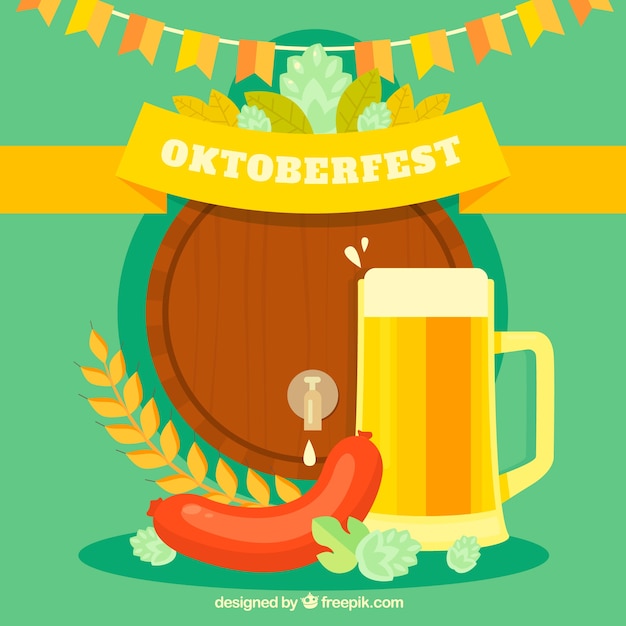 Oktoberfest, Arrière-plan Avec Une Bière Et Une Saucisse