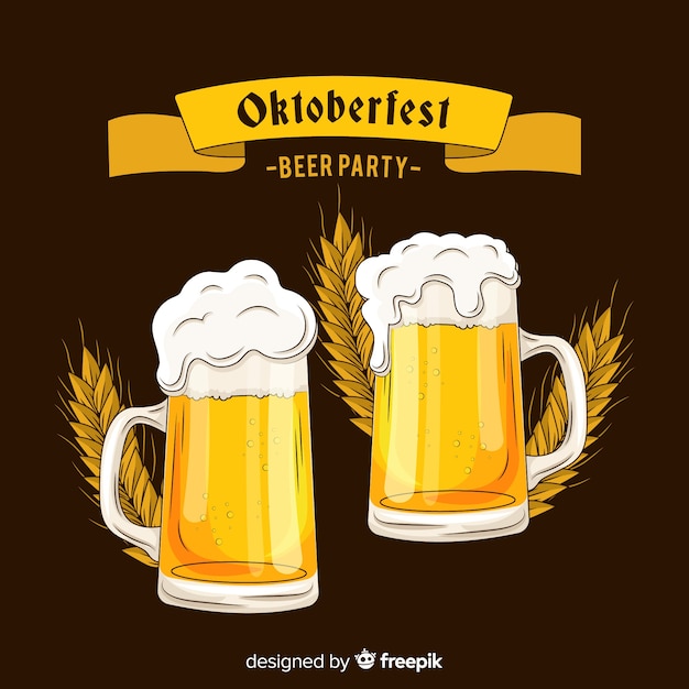 Vecteur gratuit oktoberfest dessiné à la main donne un toast à la bière
