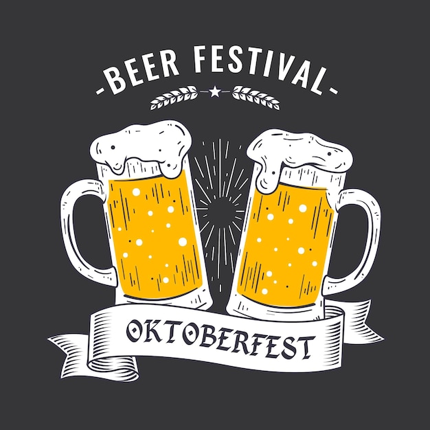 Oktoberfest dessiné à la main avec des pintes