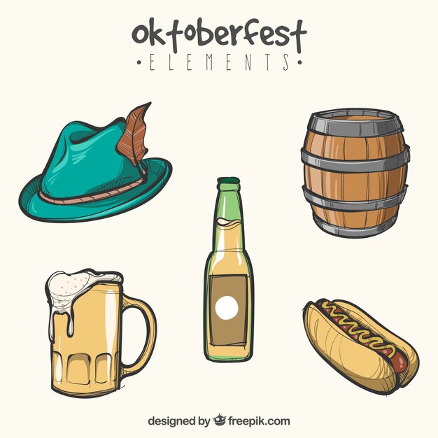 Oktoberfest, éléments d&#39;événements dessinés à la main