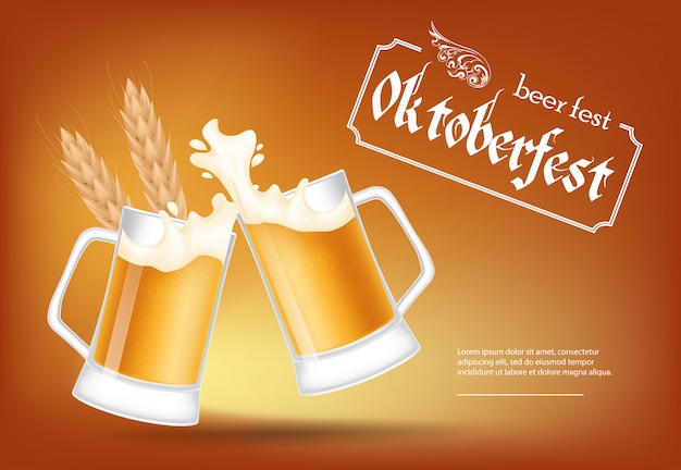 Vecteur gratuit oktoberfest, lettrage de fête de la bière avec des chopes de bière