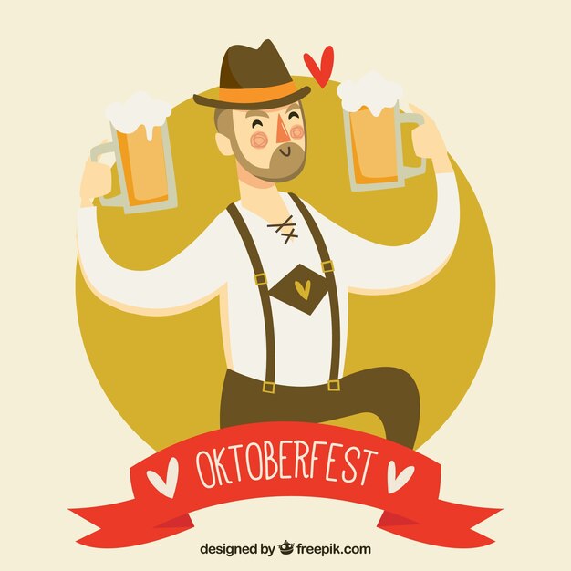 Vecteur gratuit oktoberfest, un monsieur avec des bières