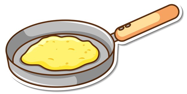 Omelette Autocollant Dans Une Casserole Sur Fond Blanc