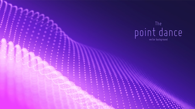 Onde abstraite de particules violettes, tableau de points, faible profondeur de champ. Fond numérique de technologie