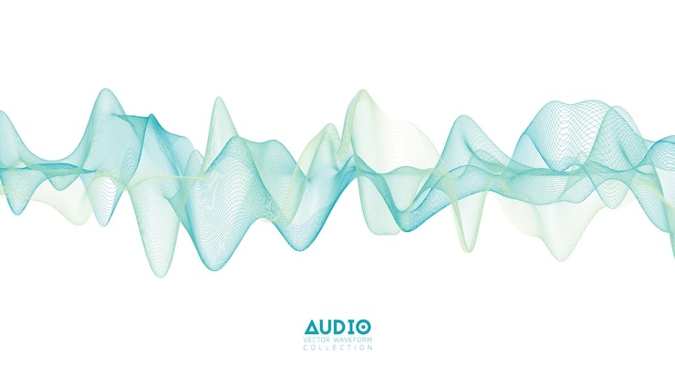 Vecteur gratuit onde sonore audio 3d. oscillation d'impulsion de musique vert clair. motif d'impulsion lumineux.