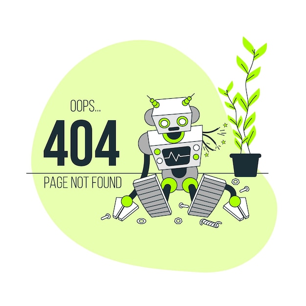 Vecteur gratuit oops! erreur 404 avec une illustration de concept de robot cassé