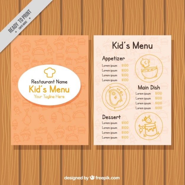 Orange Menu Pour Enfants Avec Des Dessins