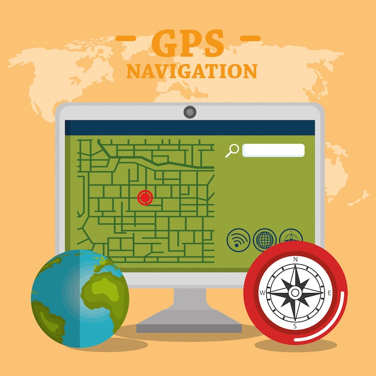 Vecteur gratuit ordinateur de bureau avec logiciel de navigation gps