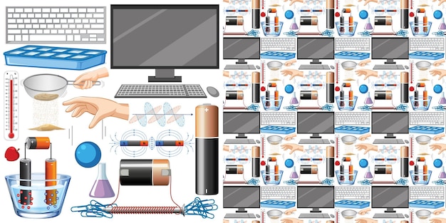 Vecteur gratuit ordinateur de fond sans couture et autres équipements scientifiques