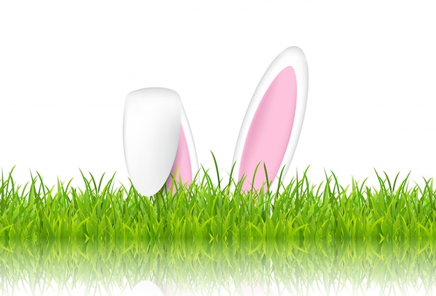 Vecteur gratuit oreilles de lapin de pâques dans l'herbe