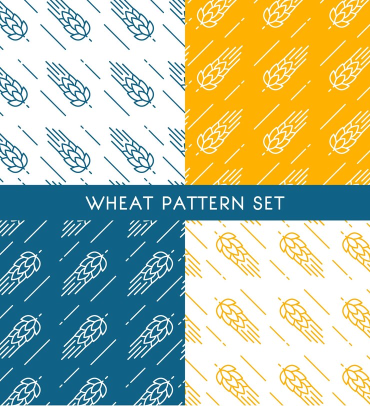 Vecteur gratuit oreilles de modèles sans couture de blé ensemble de différentes couleurs dans un style dessiné à la main
