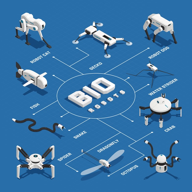 Vecteur gratuit organigramme isométrique de bio robots