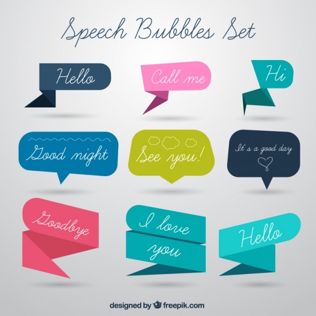 Vecteur gratuit origami speech bubble set