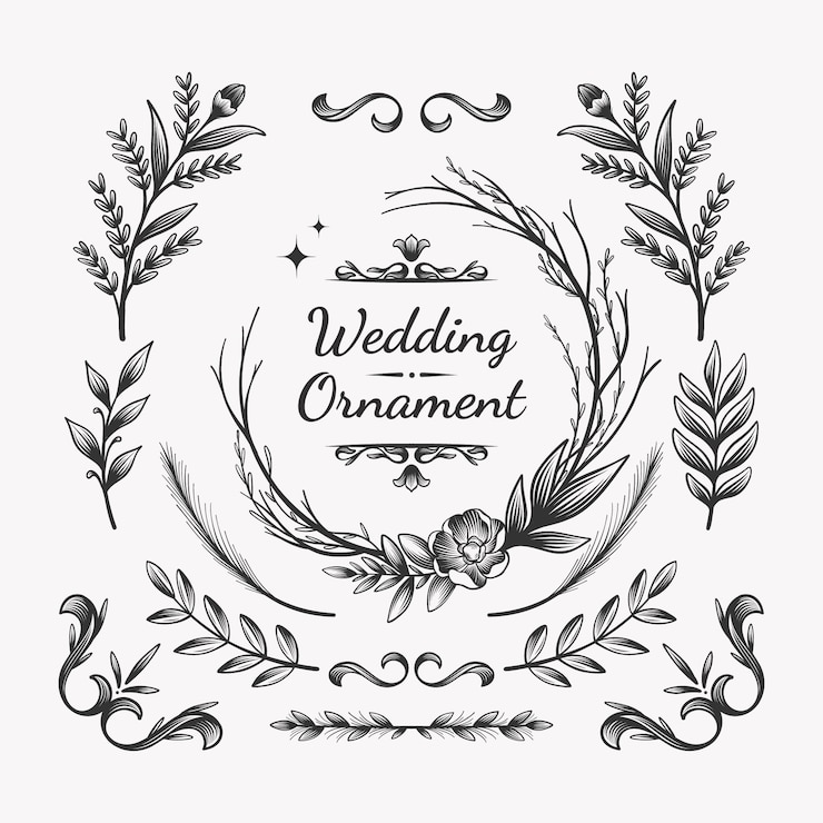 Vecteur gratuit ornement d'album de mariage dessiné à la main