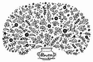 Vecteur gratuit ornement d'arbre fleurissant dessiné à la main