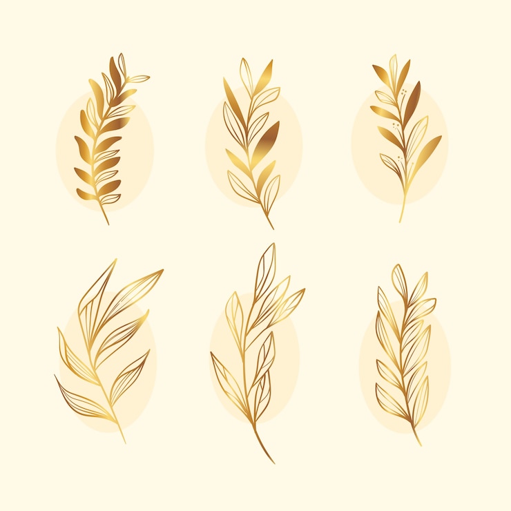 Vecteur gratuit ornement de feuilles d'or dessinés à la main