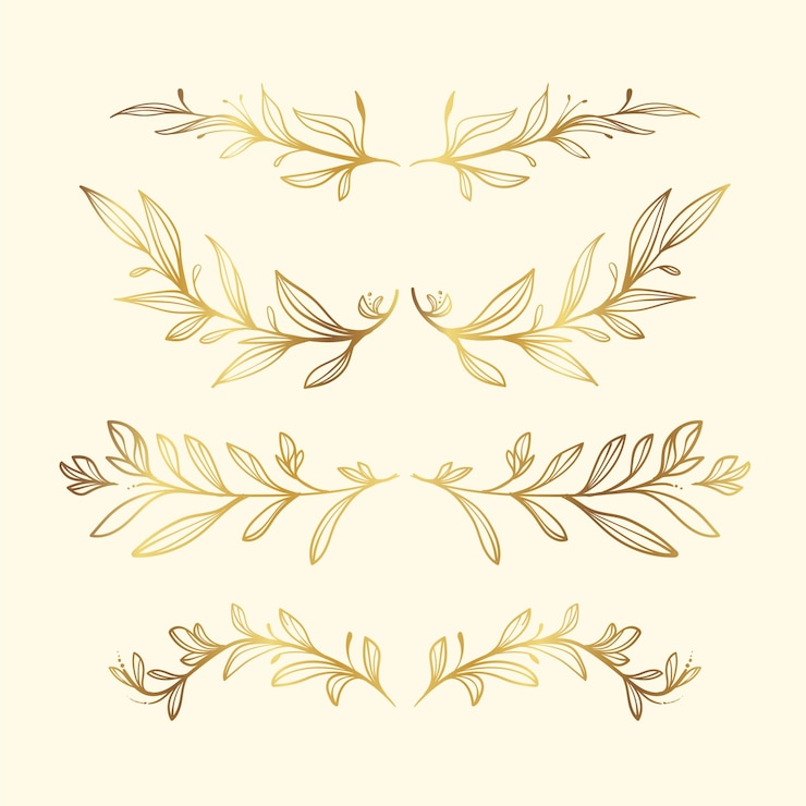 Vecteur gratuit ornement de feuilles d'or dessinés à la main