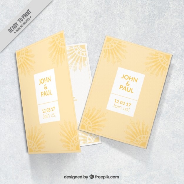 Vecteur gratuit ornement jaune carte de mariage