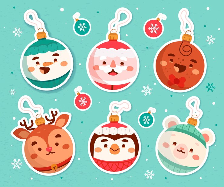 Vecteur gratuit ornements de boule de noël dessinés à la main