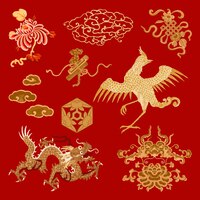 Vecteur gratuit ornements décoratifs vector or art chinois traditionnel clipart ensemble